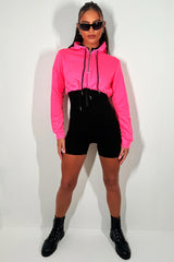 rave festival crop hoodie neon pink