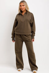 khaki half zip sweatshirt jogger tracksuit women UK sale