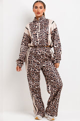 womens leopard print half zip sweatshirt and joggers tracksuit co ord loungewear