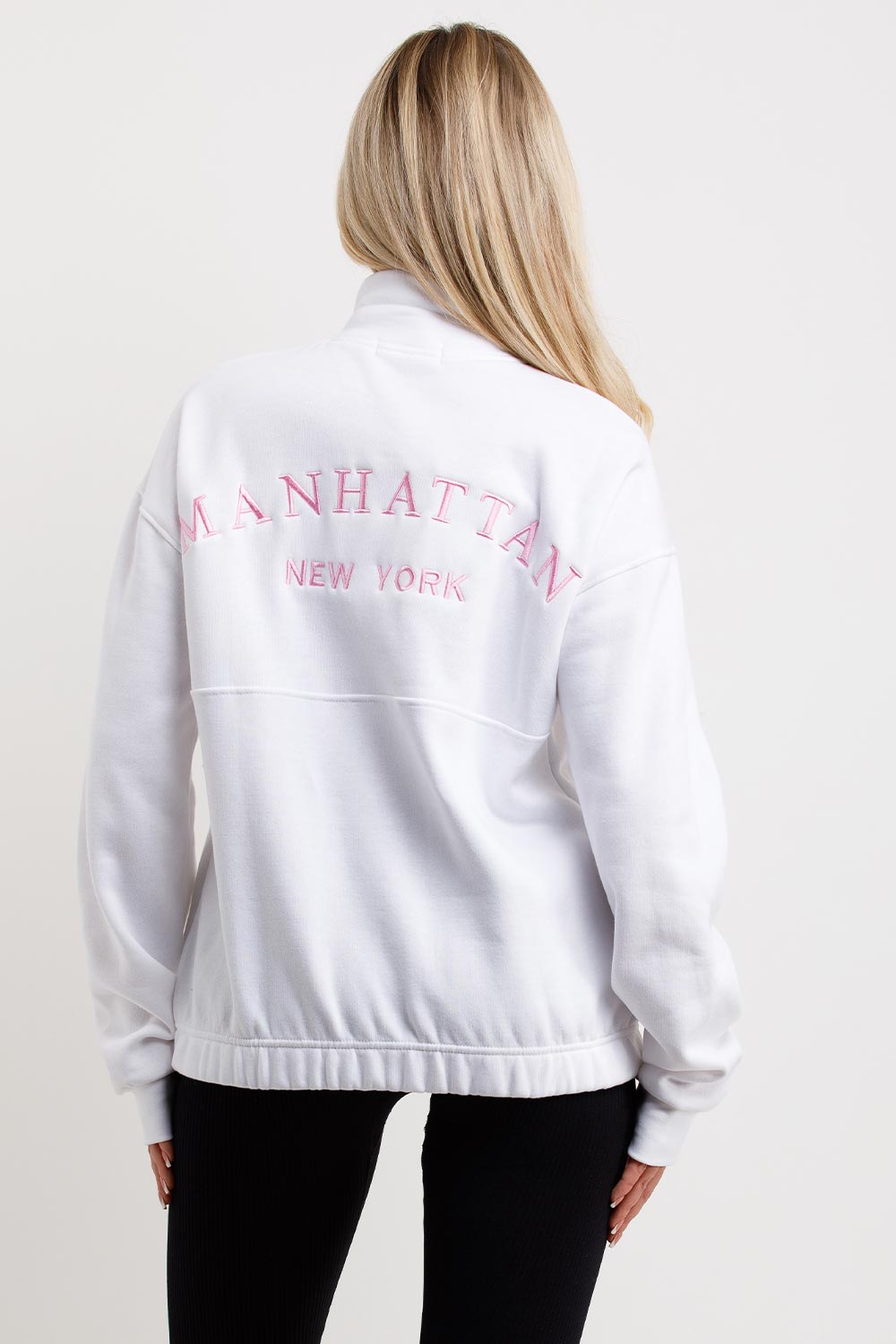 womens half zip sweatshirt with manhattan new york embroidery 