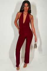 burgundy backless christmas party jumpsuit weekend outfit styled up