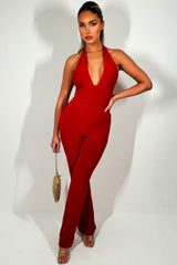 halterneck backless christams party jumpsuit