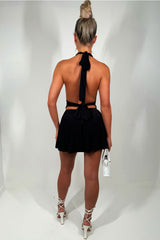 black halter neck mini dress with open back festival clothes uk