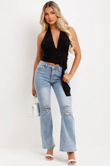 backless halter neck top with drape detail