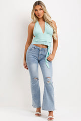 backless halter neck top with drape detail
