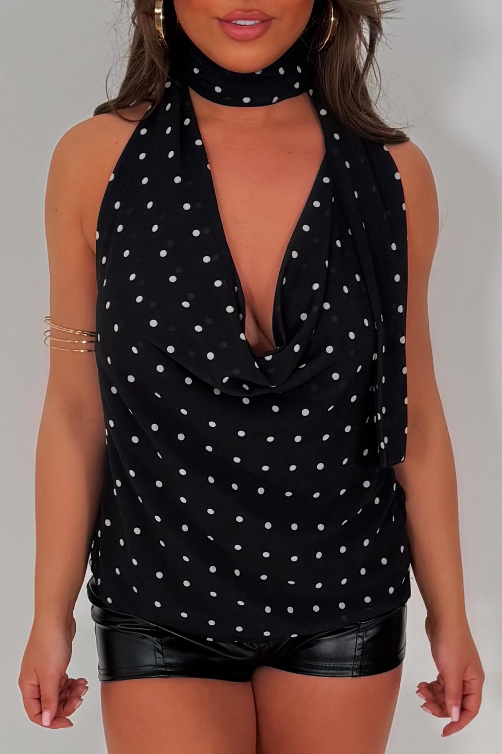 polka dot back less cowl halter neck festival top styledup whitefox uk 