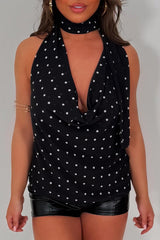 polka dot back less cowl halter neck festival top styledup whitefox uk 