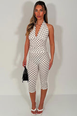 white polka dot halter neck backless top and capri pants co ord two piece going out occasion outfit styledup uk white fox