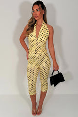 polka dot backless halter neck crop top and capri pants two piece outfit going out summer holiday party outfit set styledup white fox