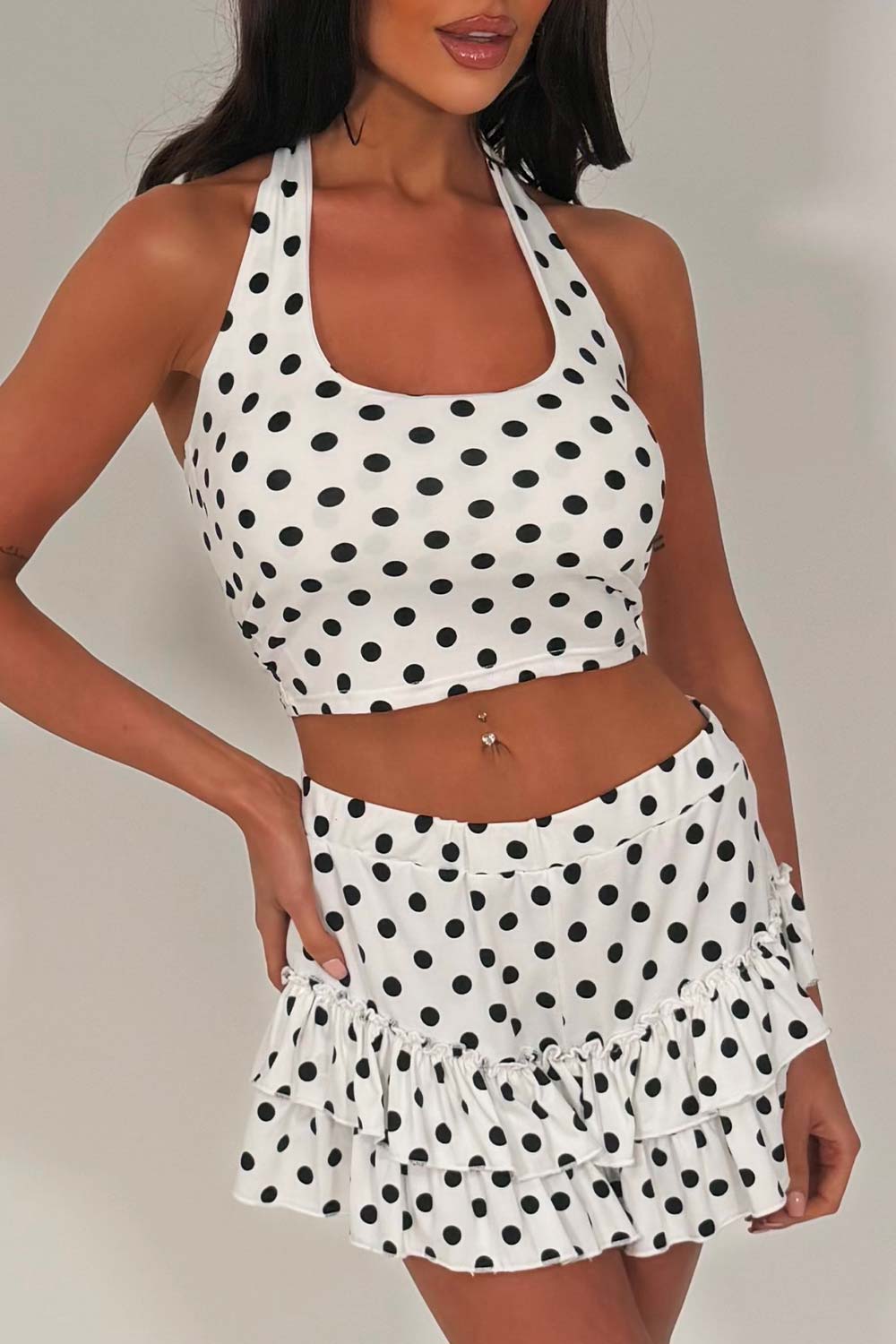 polka dot bloomer shorts and crop top two piece festival outfit styledup white fox