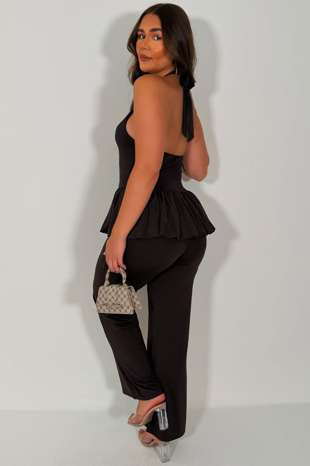 wide leg summer trousers and halter neck backless top two piece co ord set styledup uk