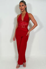 halter plunge neck backless jumpsuit styledup