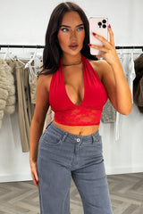 lace hem plunge halter neck crop top styledup going out out party top 