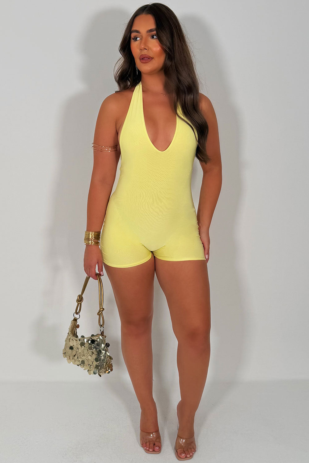 halter neck backless going out festival holiday playsuit black mini dress styledup uk