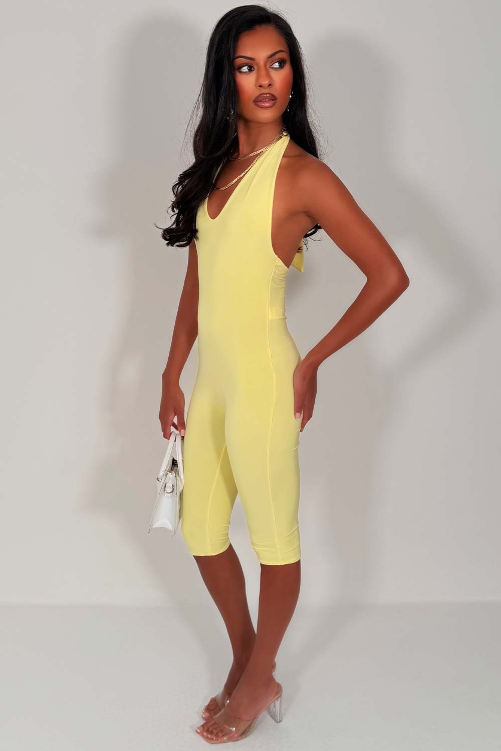 backless halterneck capri jumpsuit going out festival outfit styledup whitefox uk