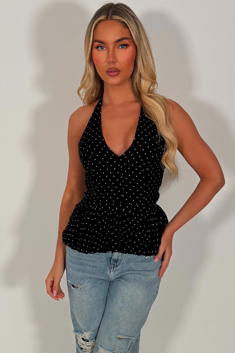 halter neck polka dot top white fox uk
