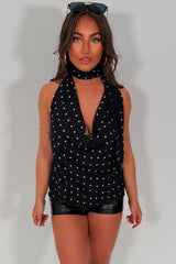 polka dot back less cowl halter neck festival top styledup whitefox uk 
