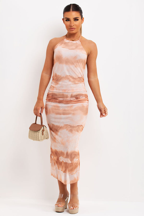 zara printed tulle halter dress ZARA NEW WOMAN SS24 LEOPARD ANIMAL PRINT TULLE HALTER DRESS L REF:3152/248
