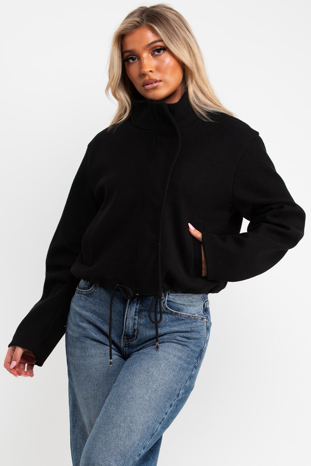 zara womens soft bomber jacket with drawstring hem styledup uk
