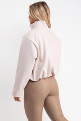 womens beige high collar funnel neck soft bomber jacket styledup uk