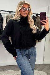 womens black drawstring hem funnel neck jacket long sleeves everyday outerwear uk