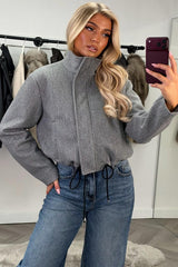 zara womens high neck grey bomber jacket funnel neck styledup uk