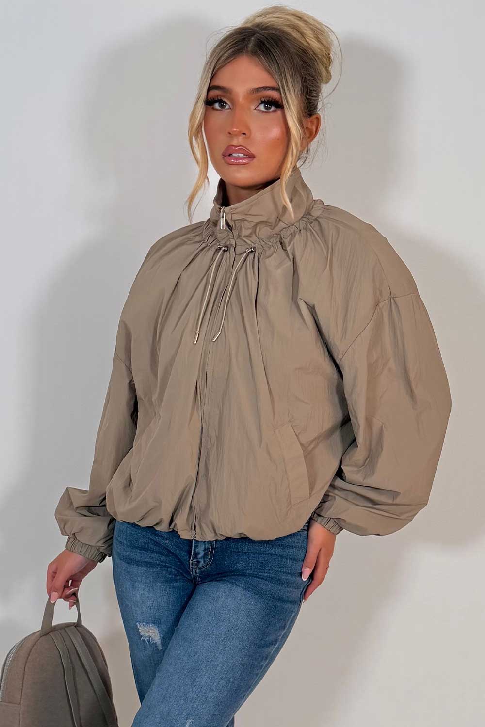 womens cernucci jacket with funnel neck windbreaker styledup uk