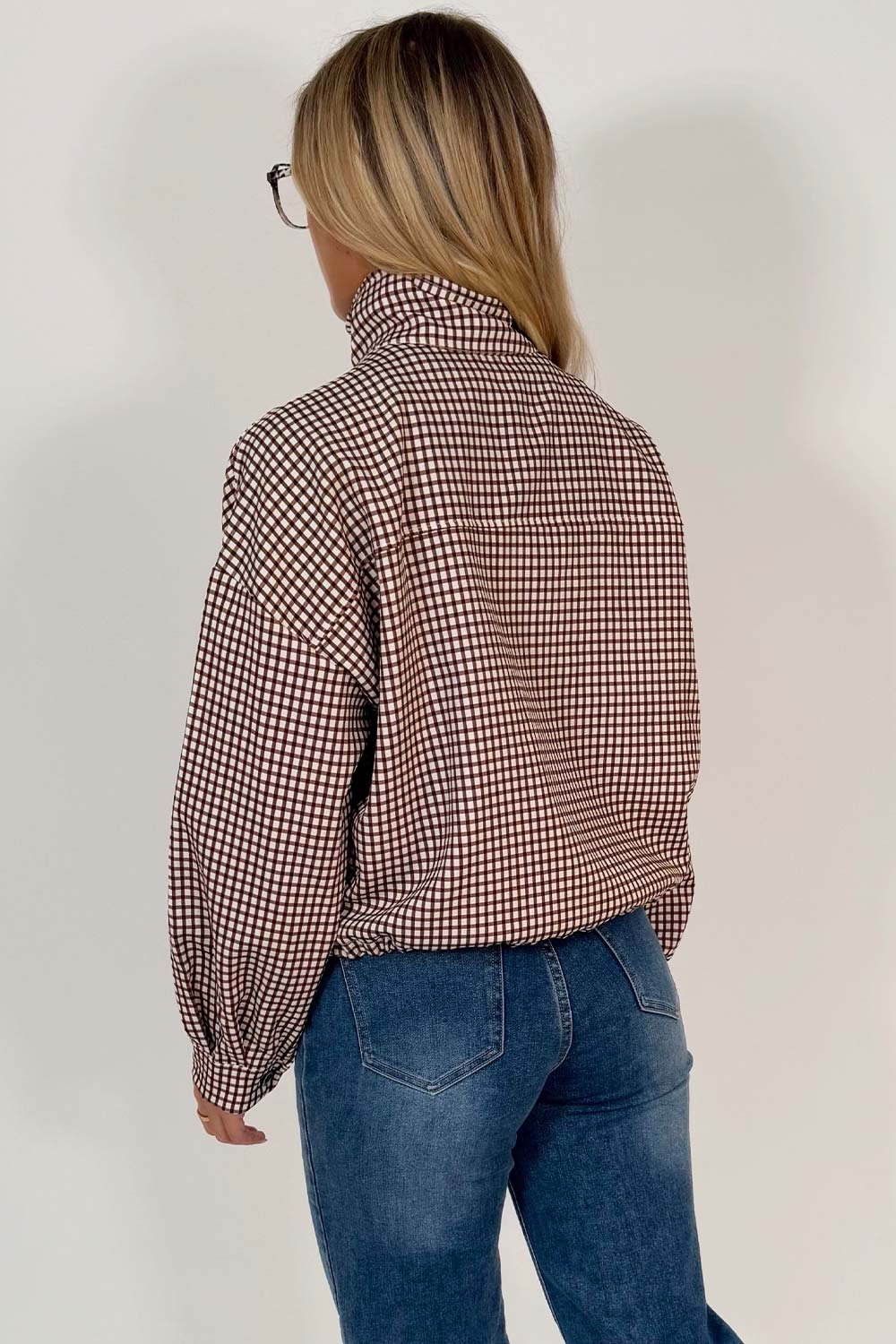 womens checked jacket with long sleeves drawstring hem styledup uk