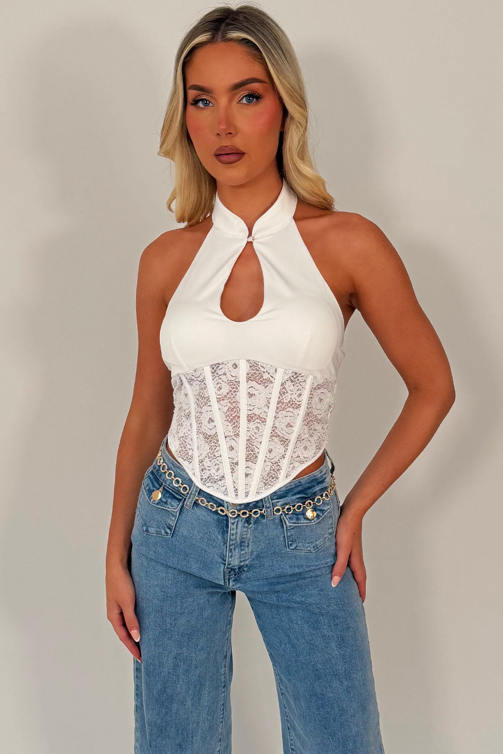 white corset top with straps going out festival night out outfit styledup 