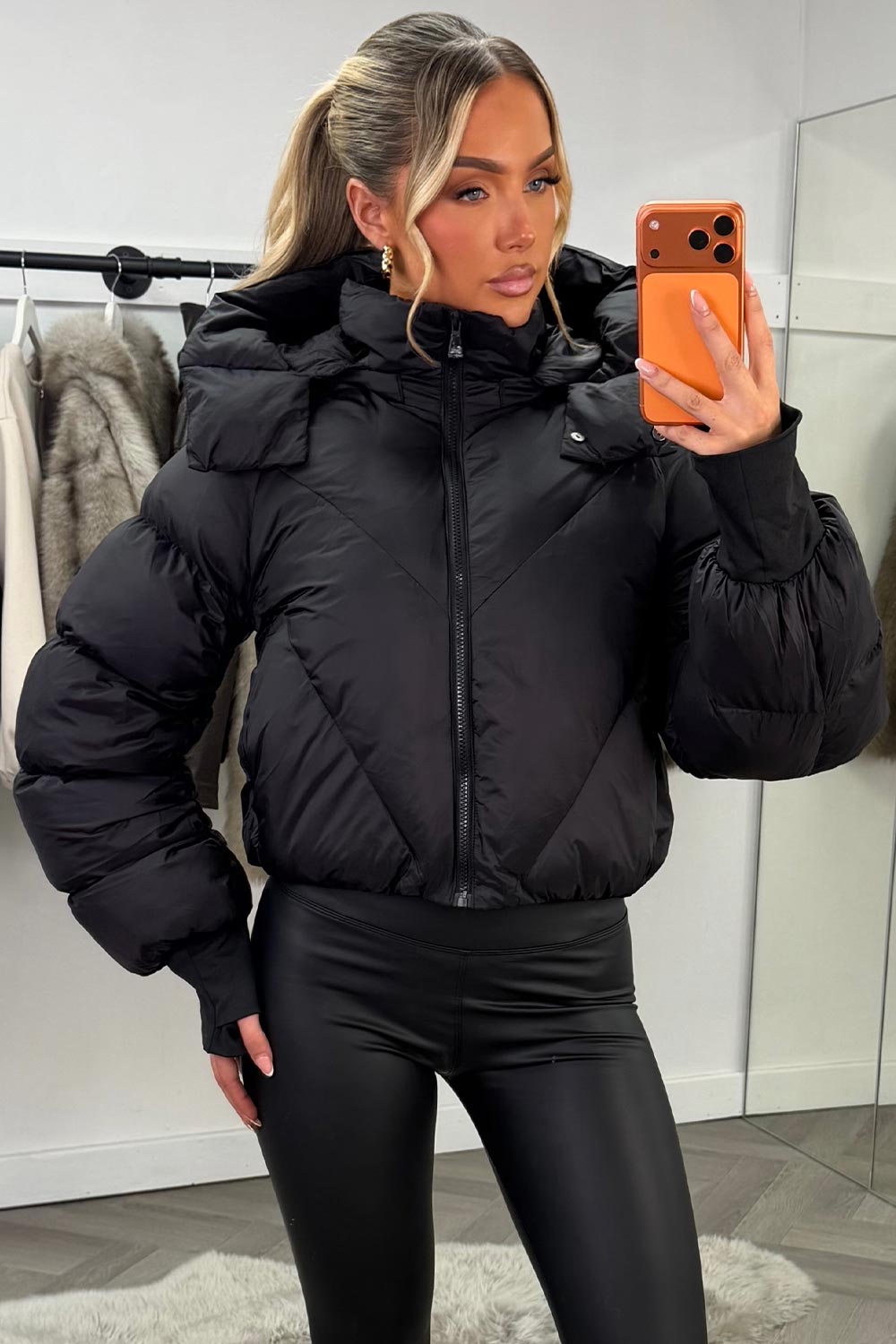 womens alo puffer padded crop jacket with hood styledup 
