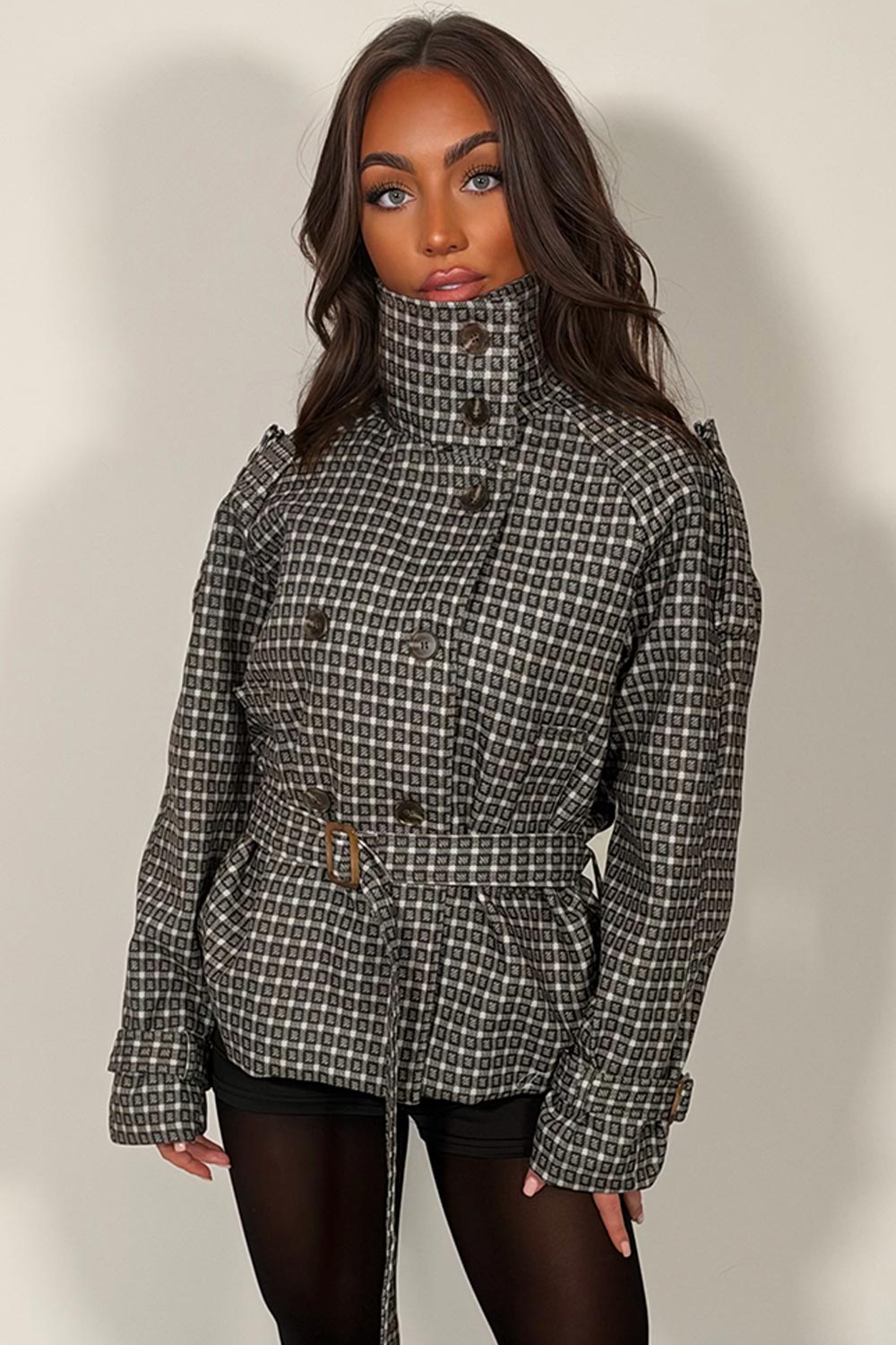 womens cropped jacket with funnel neck styledup uk