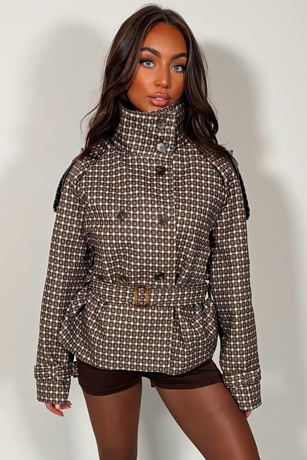 funnel neck trench jacket with belt for womens styledup uk