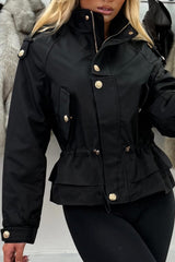 womens funnel neck jacket with gold buttons styledup uk 