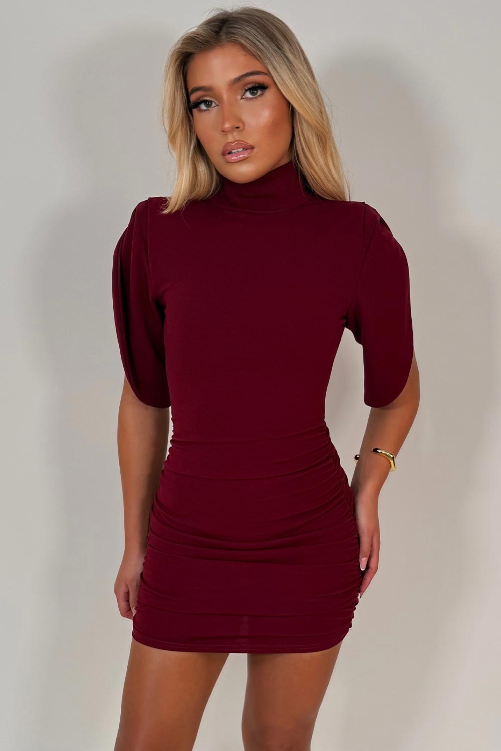 high neck short sleeve mini dress night out outfit styledup white fox uk