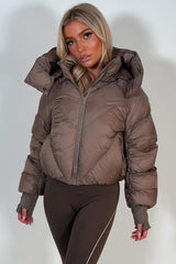 womens puffer padded crop jacket with hood styledup 