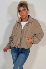 cernucci funnel neck jacket for womens in beige styledup uk
