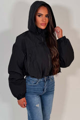 black hooded padded crop jacket womens styledup uk weather resistant