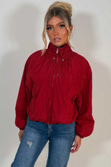 cernucci funnel neck jacket for womens in burgundy styledup uk