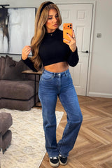 womens denim blue baggy wide leg stretch jeans with no gapping on the back zara uk 