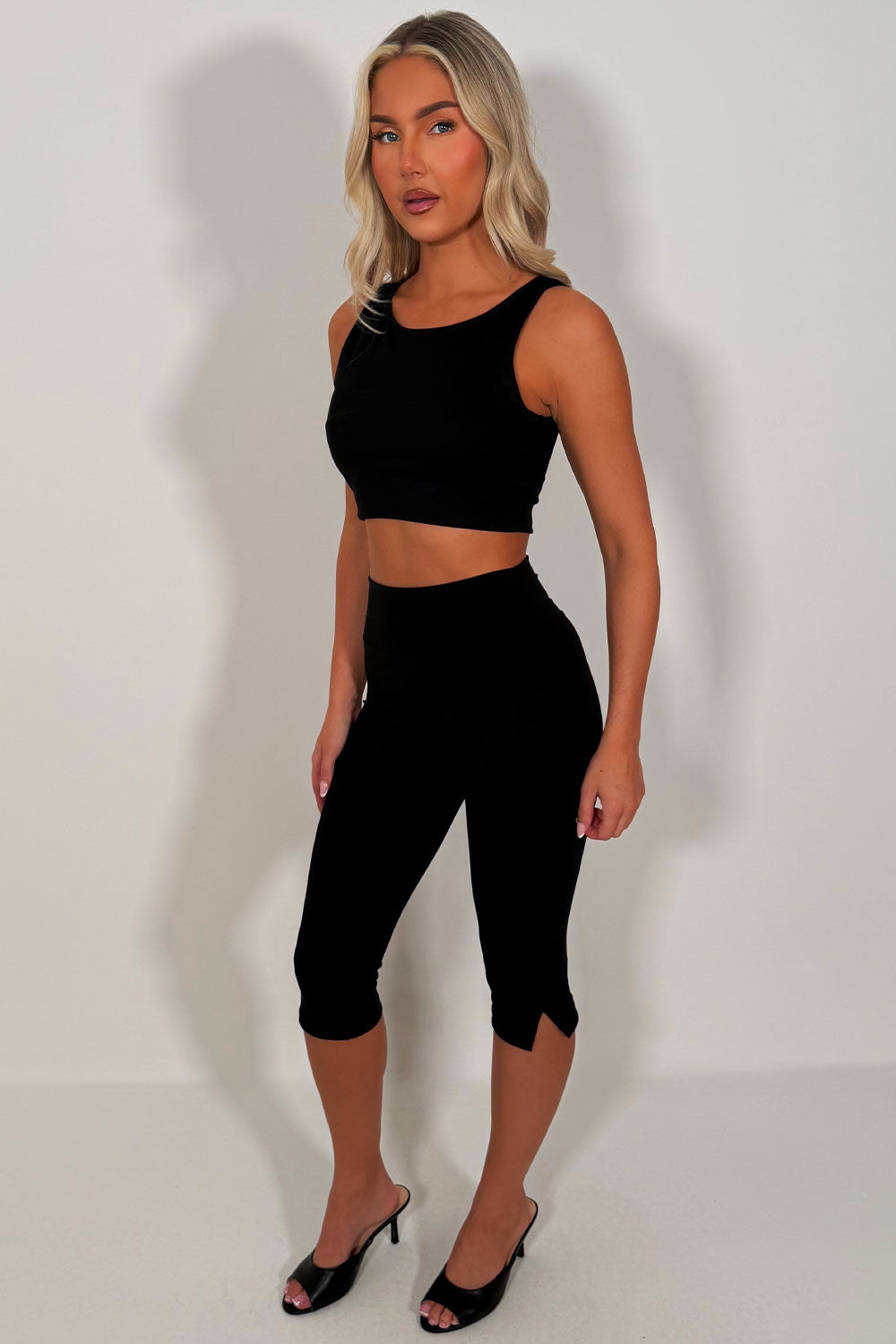 zara capri pants sculpting compression fabric black styledup uk