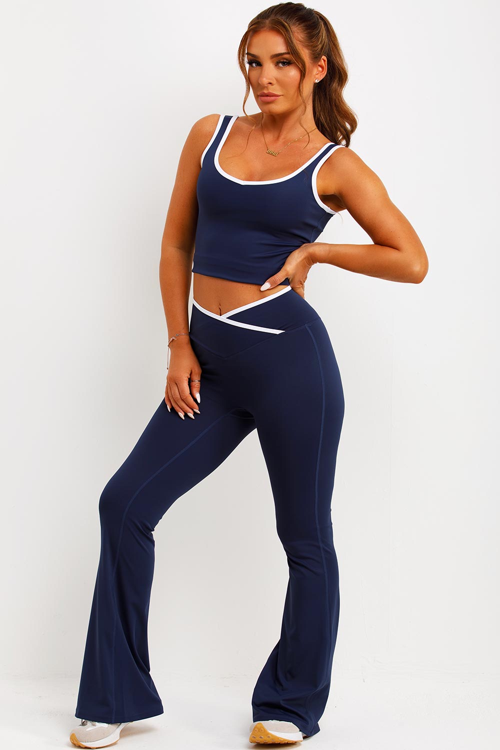 womens flare yoga pants and top two piece co ord set loungewear styledup
