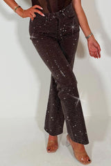 denim brown diamante rhinestone jeans womens 