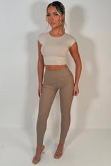 faux leather high waist leggings taupe uk 