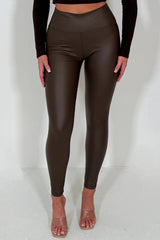 faux leather high waist brown leggings styledup