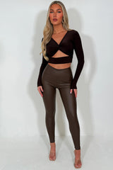 brown faux leather high waist leggings styledup