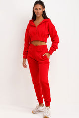 red crop hoodie and joggers tracksuit set