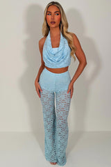 flared lace sky blue trousers styledup fashion