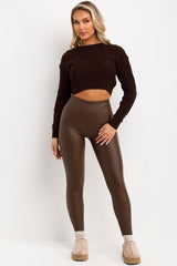 faux leather high waist leggings womens styled up