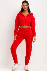 red crop tracksuit with zip front