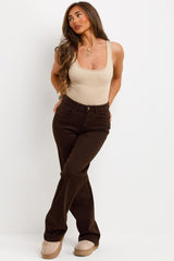 womens stretchy brown denim jeans high waist